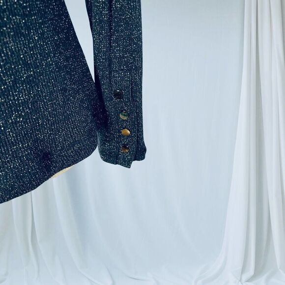 Violets & Roses Women’s S Metallic Long Sleeve Mock Neck Pullover Top in Night S - Picture 4 of 11